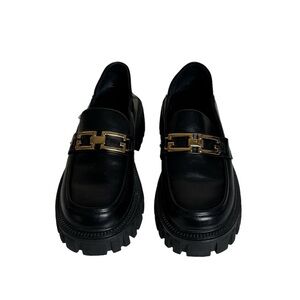 Lattelier Black Leather Platform Loafers Gold Chain Size 9 or 240 or 1.5…